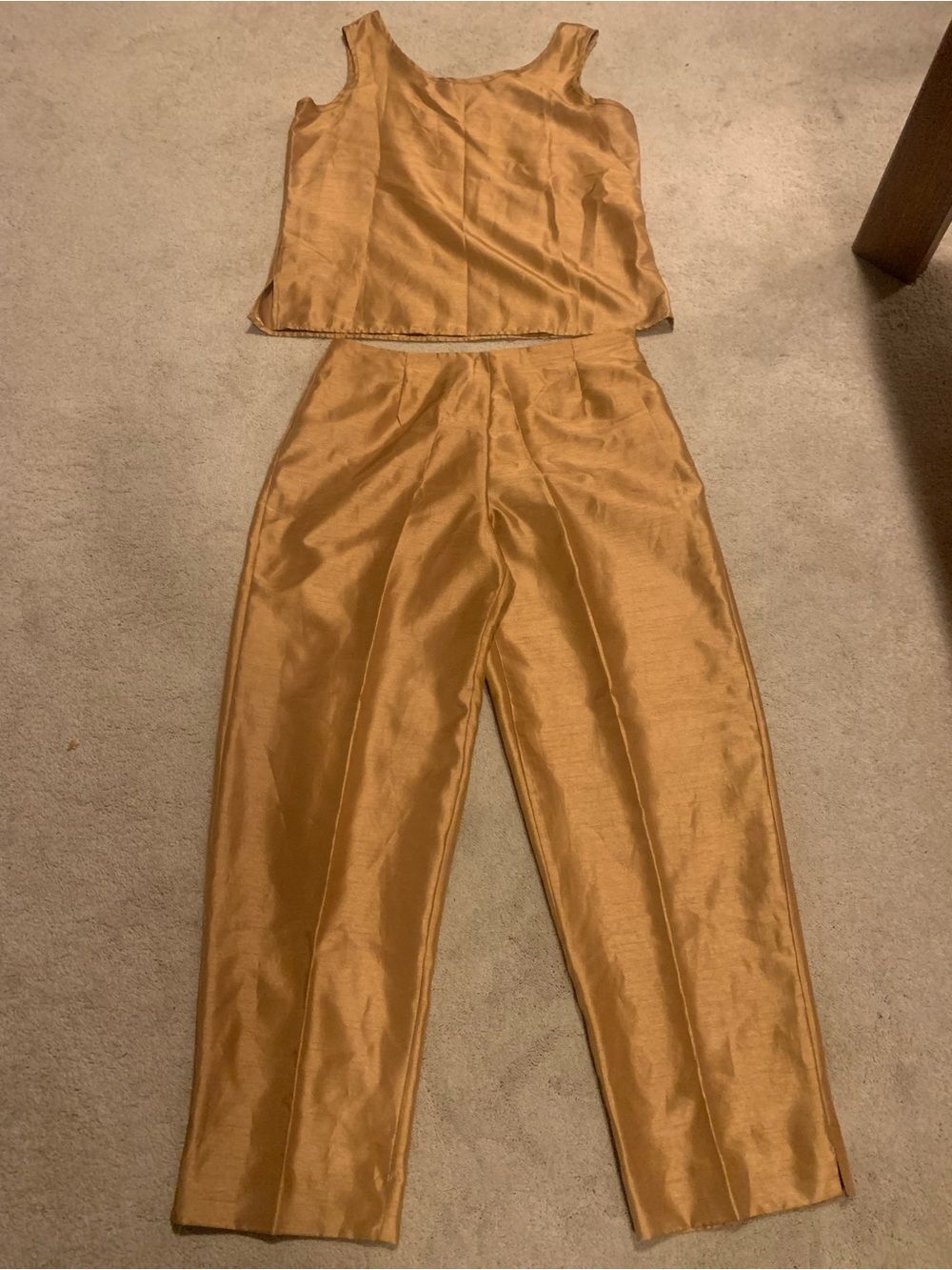 Vintage Midnight Velvet Gold Satin Tank & Straight-Leg Pants Set